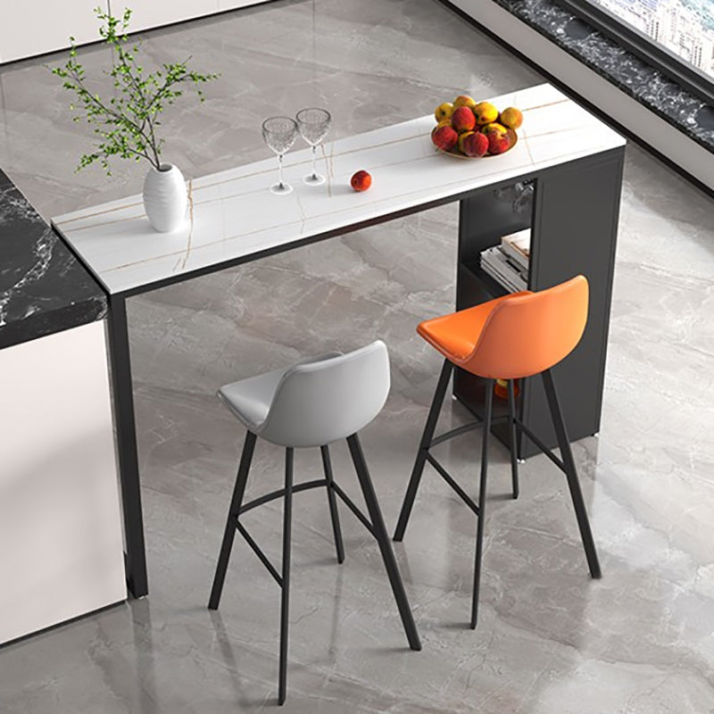 Industrial Stone Indoor Pub Bar Table Iron Double Pedestal Bar Dining Table with 2-Shelf Clearhalo 'Bar Furniture' 'Bar Tables' 'bar_tables' 'furn' 'furn_bar_tables' 'Furniture' 'furniture_bar_tables' 'Kitchen & Dining Furniture' 'kitchen&dining_furn' 'kitchen' 4372671