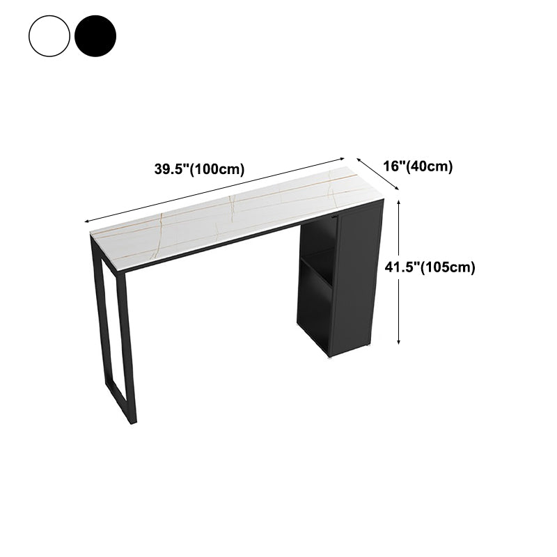 Industrial Stone Indoor Pub Bar Table Iron Double Pedestal Bar Dining Table with 2-Shelf Clearhalo 'Bar Furniture' 'Bar Tables' 'bar_tables' 'furn' 'furn_bar_tables' 'Furniture' 'furniture_bar_tables' 'Kitchen & Dining Furniture' 'kitchen&dining_furn' 'kitchen' 4372673