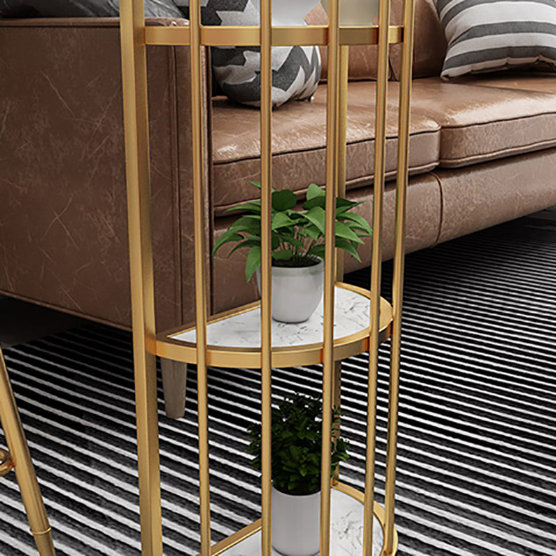 Glam Faux Marble Pub Bar Table Indoor Iron Double Pedestal Bar Dining Table with 6-Shelf Clearhalo 'Bar Furniture' 'Bar Tables' 'bar_tables' 'furn' 'furn_bar_tables' 'Furniture' 'furniture_bar_tables' 'Kitchen & Dining Furniture' 'kitchen&dining_furn' 'kitchen' 4372685