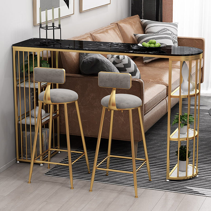 Glam Faux Marble Pub Bar Table Indoor Iron Double Pedestal Bar Dining Table with 6-Shelf Clearhalo 'Bar Furniture' 'Bar Tables' 'bar_tables' 'furn' 'furn_bar_tables' 'Furniture' 'furniture_bar_tables' 'Kitchen & Dining Furniture' 'kitchen&dining_furn' 'kitchen' 4372687