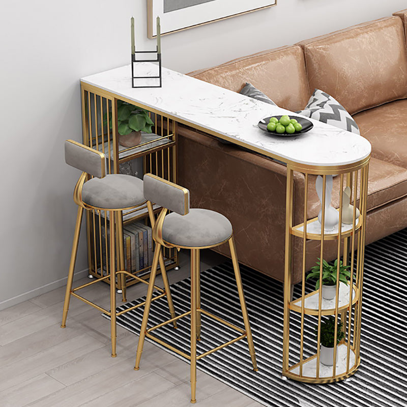 Glam Faux Marble Pub Bar Table Indoor Iron Double Pedestal Bar Dining Table with 6-Shelf Clearhalo 'Bar Furniture' 'Bar Tables' 'bar_tables' 'furn' 'furn_bar_tables' 'Furniture' 'furniture_bar_tables' 'Kitchen & Dining Furniture' 'kitchen&dining_furn' 'kitchen' 4372689