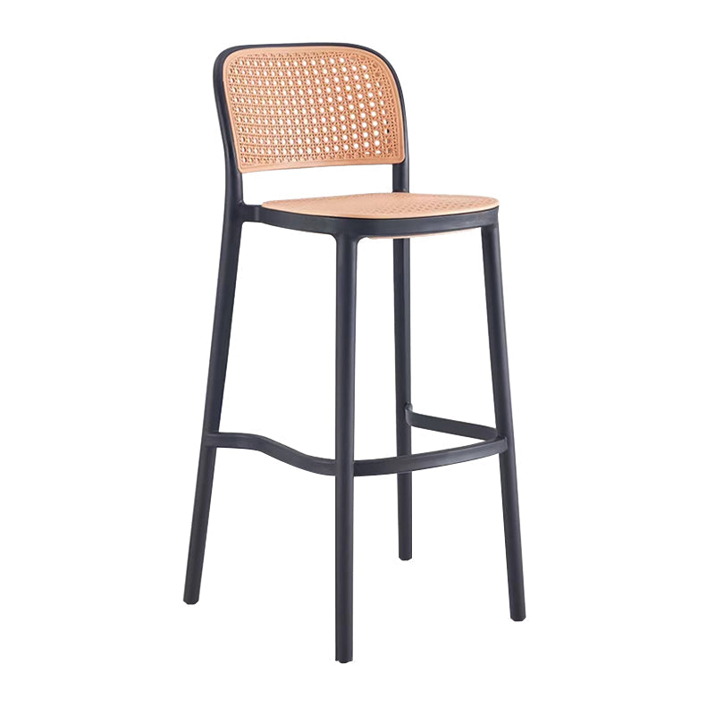 Backrest Bar And Counter Stool Antique Rattan Home Modern Minimalist Leisure High Chair Black 1 Piece Bar Stool(30"H) Clearhalo 'Bar Furniture' 'Bar Stools' 'bar_stools' 'furn' 'furn_bar_stools' 'furniture_bar_stools' 'Kitchen & Dining Furniture' 'kitchen&dining_furn' 'kitchen' 'kitchen_furn' Furniture' 4374382