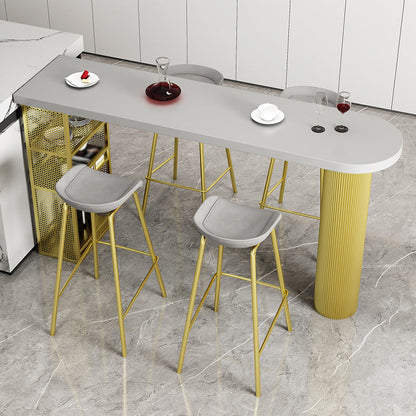 Glam Style Bar Table Gray Top Pub Table with Cabinet for Dining Room Grey Without Chairs Clearhalo 'Bar Furniture' 'Bar Tables' 'bar_tables' 'furn' 'furn_bar_tables' 'Furniture' 'furniture_bar_tables' 'Kitchen & Dining Furniture' 'kitchen&dining_furn' 'kitchen' 4374424