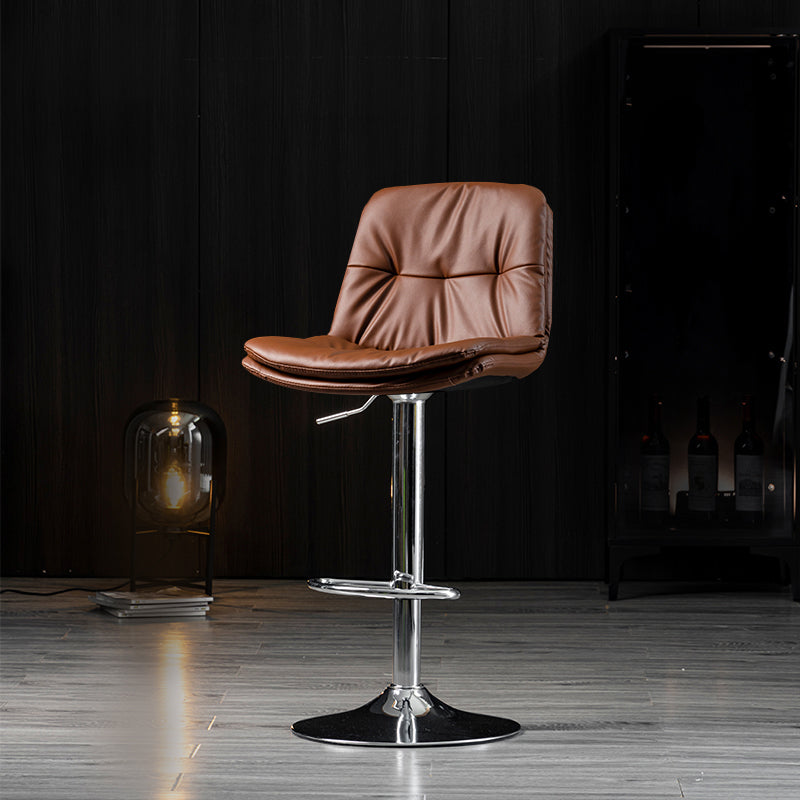 Indoor Adjustable Swivel Bar Stool Bucket Footrest Backrest Counter Stool Brown Silver 1 Piece Clearhalo 'Bar Furniture' 'Bar Stools' 'bar_stools' 'furn' 'furn_bar_stools' 'furniture_bar_stools' 'Kitchen & Dining Furniture' 'kitchen&dining_furn' 'kitchen' 'kitchen_furn' Furniture' 4374482