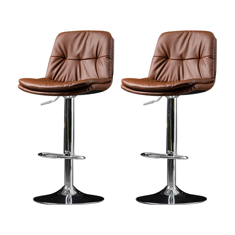 Indoor Adjustable Swivel Bar Stool Bucket Footrest Backrest Counter Stool Brown Silver 2 Piece Set Clearhalo 'Bar Furniture' 'Bar Stools' 'bar_stools' 'furn' 'furn_bar_stools' 'furniture_bar_stools' 'Kitchen & Dining Furniture' 'kitchen&dining_furn' 'kitchen' 'kitchen_furn' Furniture' 4374483