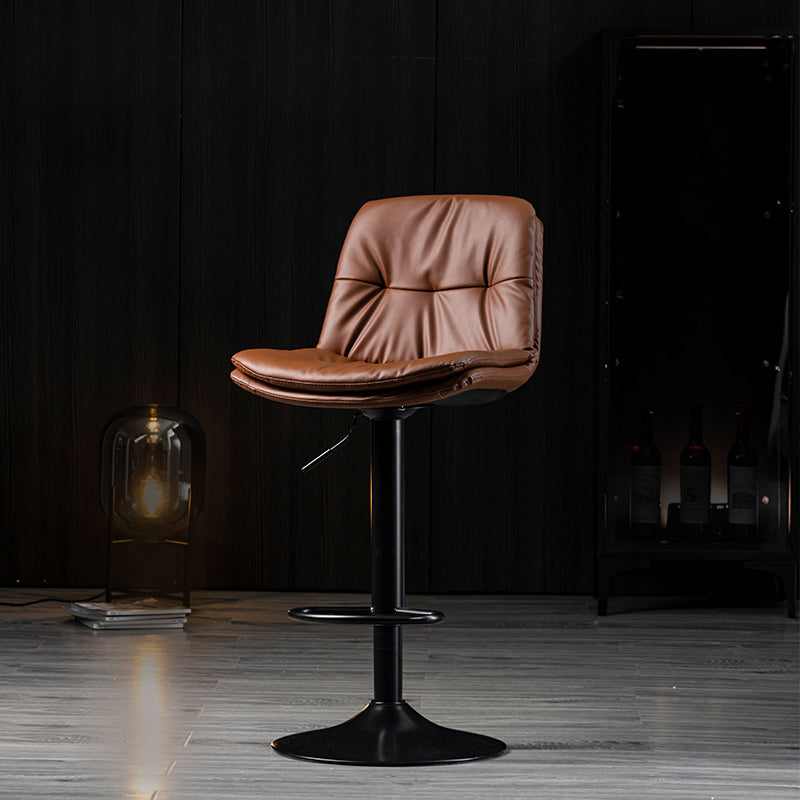 Indoor Adjustable Swivel Bar Stool Bucket Footrest Backrest Counter Stool Brown Black 1 Piece Clearhalo 'Bar Furniture' 'Bar Stools' 'bar_stools' 'furn' 'furn_bar_stools' 'furniture_bar_stools' 'Kitchen & Dining Furniture' 'kitchen&dining_furn' 'kitchen' 'kitchen_furn' Furniture' 4374497