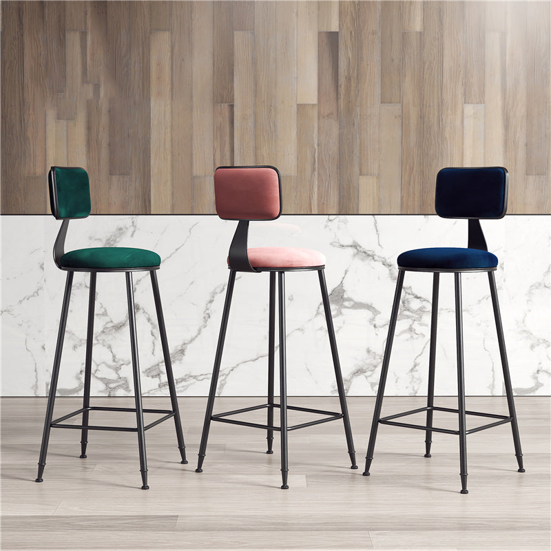 Contemporary Counter Bar Stool Backrest Velvet Bar Stool with Footrest, Iron Base Clearhalo 'Bar Furniture' 'Bar Stools' 'bar_stools' 'furn' 'furn_bar_stools' 'furniture_bar_stools' 'Kitchen & Dining Furniture' 'kitchen&dining_furn' 'kitchen' 'kitchen_furn' Furniture' 4374522