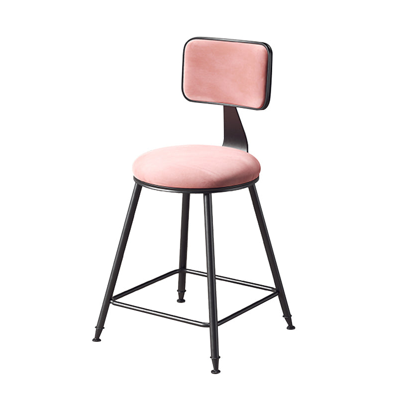Contemporary Counter Bar Stool Backrest Velvet Bar Stool with Footrest, Iron Base Pink 1 Piece Short Stool(18"H) Clearhalo 'Bar Furniture' 'Bar Stools' 'bar_stools' 'furn' 'furn_bar_stools' 'furniture_bar_stools' 'Kitchen & Dining Furniture' 'kitchen&dining_furn' 'kitchen' 'kitchen_furn' Furniture' 4374528