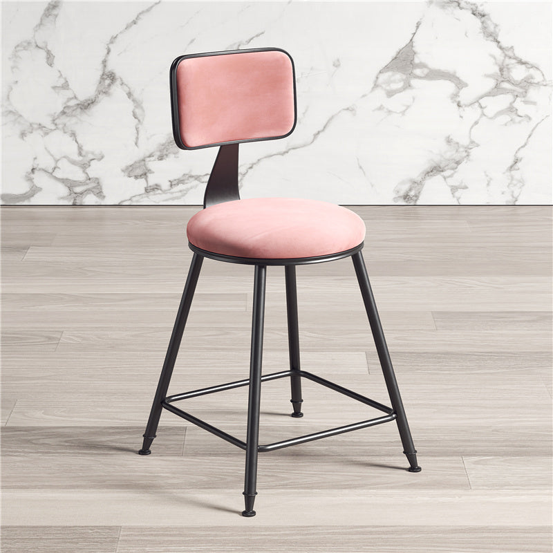 Contemporary Counter Bar Stool Backrest Velvet Bar Stool with Footrest, Iron Base Clearhalo 'Bar Furniture' 'Bar Stools' 'bar_stools' 'furn' 'furn_bar_stools' 'furniture_bar_stools' 'Kitchen & Dining Furniture' 'kitchen&dining_furn' 'kitchen' 'kitchen_furn' Furniture' 4374529