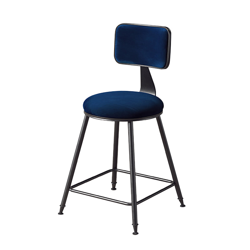 Contemporary Counter Bar Stool Backrest Velvet Bar Stool with Footrest, Iron Base Blue 1 Piece Short Stool(18"H) Clearhalo 'Bar Furniture' 'Bar Stools' 'bar_stools' 'furn' 'furn_bar_stools' 'furniture_bar_stools' 'Kitchen & Dining Furniture' 'kitchen&dining_furn' 'kitchen' 'kitchen_furn' Furniture' 4374530