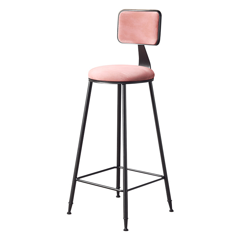Contemporary Counter Bar Stool Backrest Velvet Bar Stool with Footrest, Iron Base Pink 1 Piece Clearhalo 'Bar Furniture' 'Bar Stools' 'bar_stools' 'furn' 'furn_bar_stools' 'furniture_bar_stools' 'Kitchen & Dining Furniture' 'kitchen&dining_furn' 'kitchen' 'kitchen_furn' Furniture' 4374540