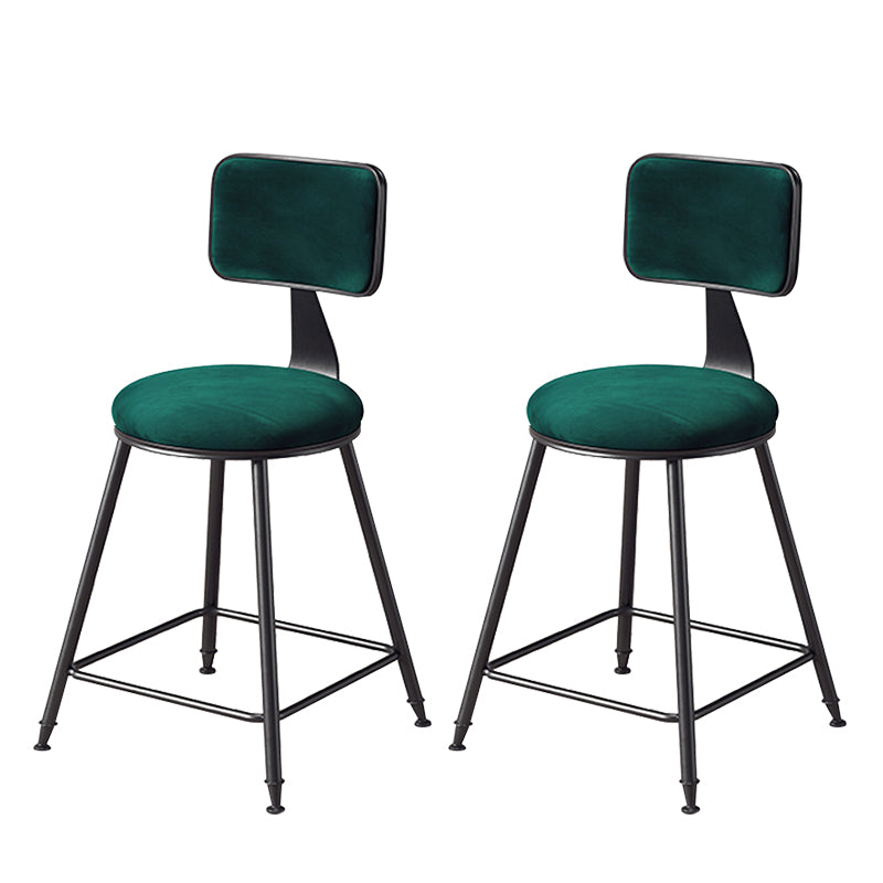 Contemporary Counter Bar Stool Backrest Velvet Bar Stool with Footrest, Iron Base Green 2 Piece Set Short Stool(18"H) Clearhalo 'Bar Furniture' 'Bar Stools' 'bar_stools' 'furn' 'furn_bar_stools' 'furniture_bar_stools' 'Kitchen & Dining Furniture' 'kitchen&dining_furn' 'kitchen' 'kitchen_furn' Furniture' 4374544