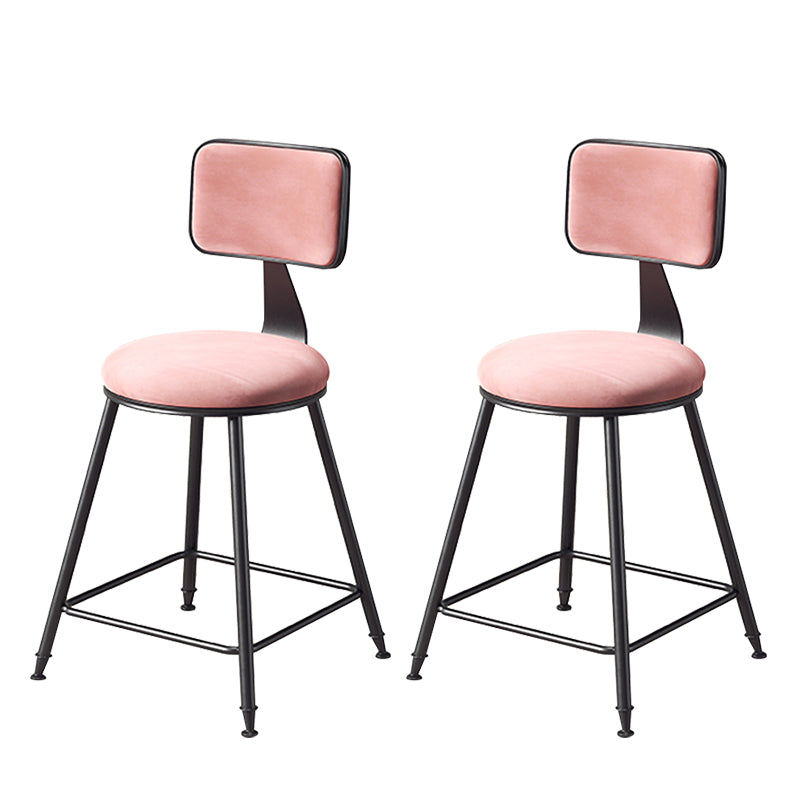 Contemporary Counter Bar Stool Backrest Velvet Bar Stool with Footrest, Iron Base Pink 2 Piece Set Short Stool(18"H) Clearhalo 'Bar Furniture' 'Bar Stools' 'bar_stools' 'furn' 'furn_bar_stools' 'furniture_bar_stools' 'Kitchen & Dining Furniture' 'kitchen&dining_furn' 'kitchen' 'kitchen_furn' Furniture' 4374546