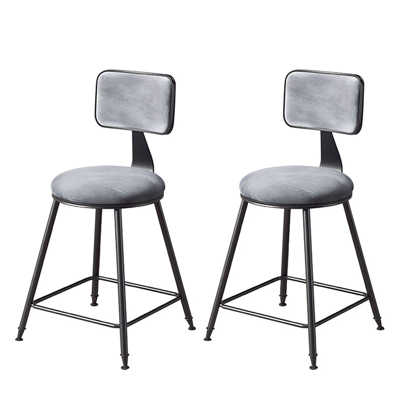 Contemporary Counter Bar Stool Backrest Velvet Bar Stool with Footrest, Iron Base Gray 2 Piece Set Short Stool(18"H) Clearhalo 'Bar Furniture' 'Bar Stools' 'bar_stools' 'furn' 'furn_bar_stools' 'furniture_bar_stools' 'Kitchen & Dining Furniture' 'kitchen&dining_furn' 'kitchen' 'kitchen_furn' Furniture' 4374548