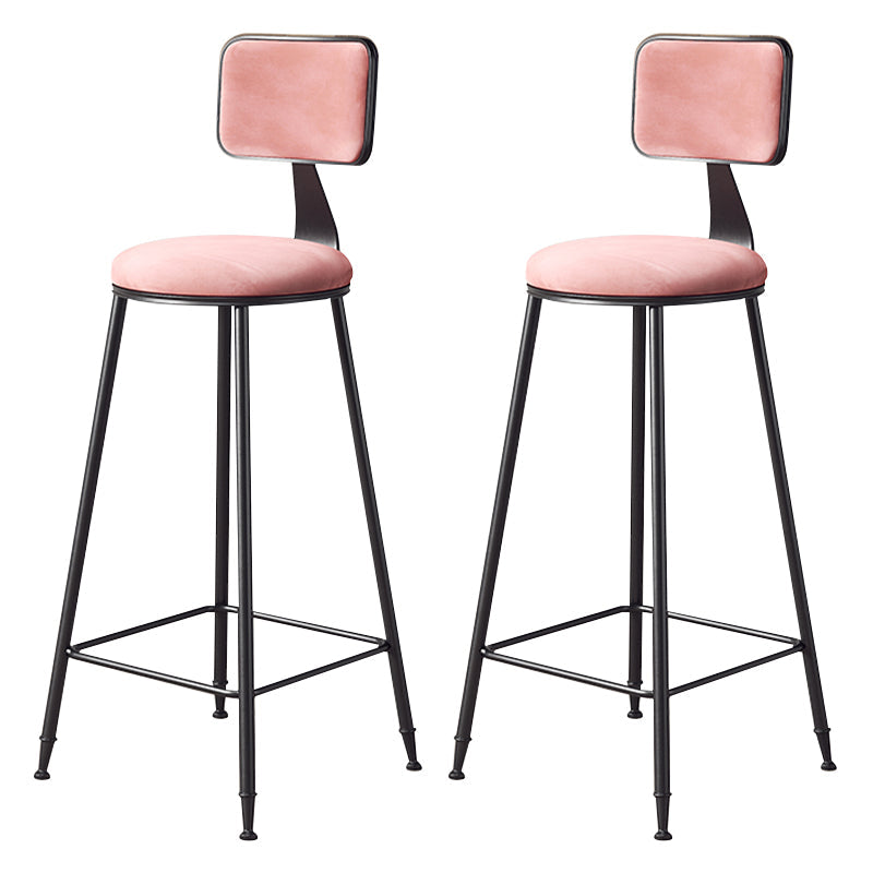 Contemporary Counter Bar Stool Backrest Velvet Bar Stool with Footrest, Iron Base Pink 2 Piece Set Clearhalo 'Bar Furniture' 'Bar Stools' 'bar_stools' 'furn' 'furn_bar_stools' 'furniture_bar_stools' 'Kitchen & Dining Furniture' 'kitchen&dining_furn' 'kitchen' 'kitchen_furn' Furniture' 4374552