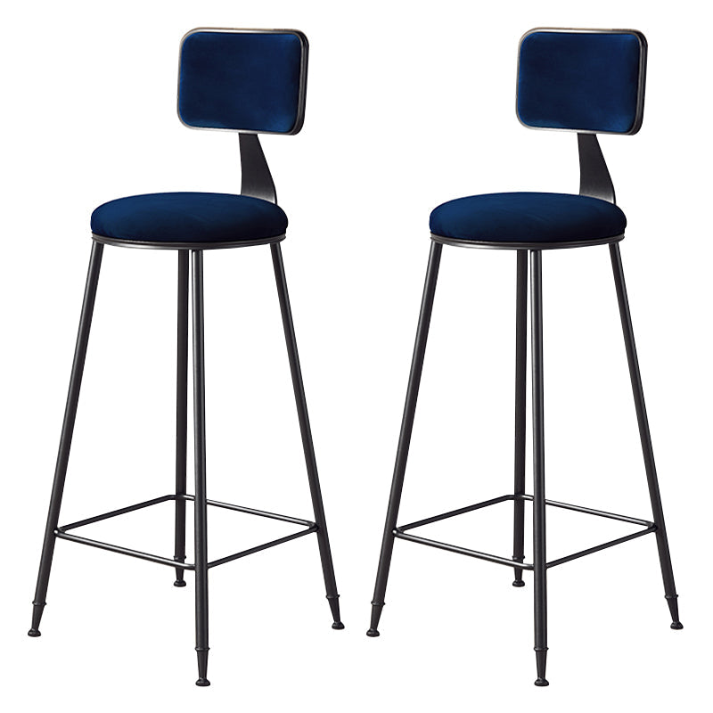 Contemporary Counter Bar Stool Backrest Velvet Bar Stool with Footrest, Iron Base Blue 2 Piece Set Clearhalo 'Bar Furniture' 'Bar Stools' 'bar_stools' 'furn' 'furn_bar_stools' 'furniture_bar_stools' 'Kitchen & Dining Furniture' 'kitchen&dining_furn' 'kitchen' 'kitchen_furn' Furniture' 4374553