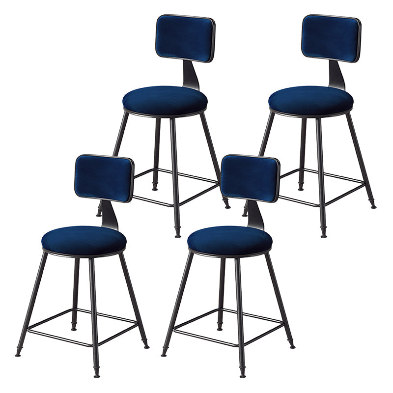 Contemporary Counter Bar Stool Backrest Velvet Bar Stool with Footrest, Iron Base Blue 4 Piece Set Short Stool(18"H) Clearhalo 'Bar Furniture' 'Bar Stools' 'bar_stools' 'furn' 'furn_bar_stools' 'furniture_bar_stools' 'Kitchen & Dining Furniture' 'kitchen&dining_furn' 'kitchen' 'kitchen_furn' Furniture' 4374559