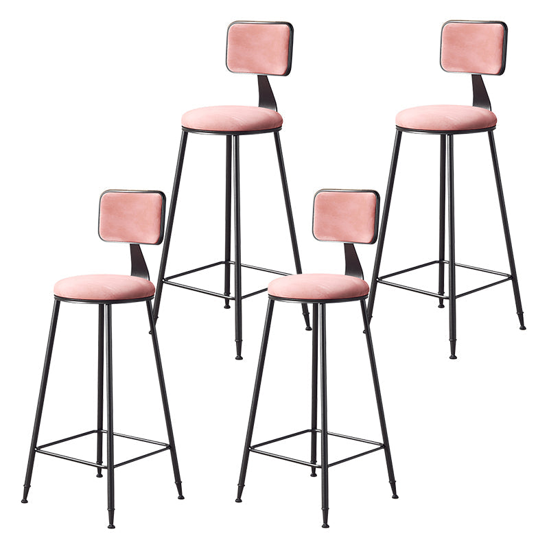 Contemporary Counter Bar Stool Backrest Velvet Bar Stool with Footrest, Iron Base Pink 4 Piece Set Clearhalo 'Bar Furniture' 'Bar Stools' 'bar_stools' 'furn' 'furn_bar_stools' 'furniture_bar_stools' 'Kitchen & Dining Furniture' 'kitchen&dining_furn' 'kitchen' 'kitchen_furn' Furniture' 4374564