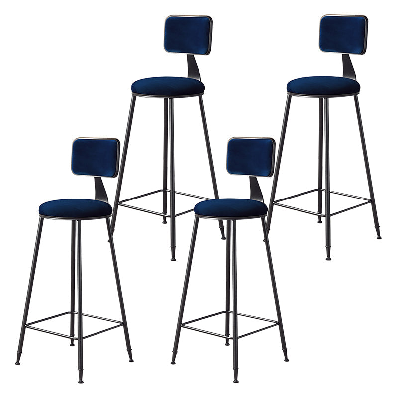 Contemporary Counter Bar Stool Backrest Velvet Bar Stool with Footrest, Iron Base Blue 4 Piece Set Clearhalo 'Bar Furniture' 'Bar Stools' 'bar_stools' 'furn' 'furn_bar_stools' 'furniture_bar_stools' 'Kitchen & Dining Furniture' 'kitchen&dining_furn' 'kitchen' 'kitchen_furn' Furniture' 4374565