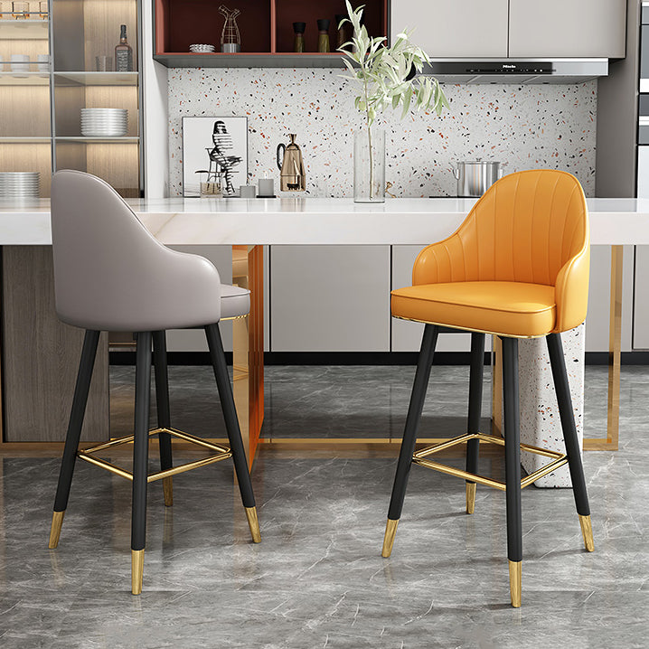 Modern Armless Backrest Counter Stool Steel Cashier Bar Stool with Leather Cushion Clearhalo 'Bar Furniture' 'Bar Stools' 'bar_stools' 'furn' 'furn_bar_stools' 'furniture_bar_stools' 'Kitchen & Dining Furniture' 'kitchen&dining_furn' 'kitchen' 'kitchen_furn' Furniture' 4374583