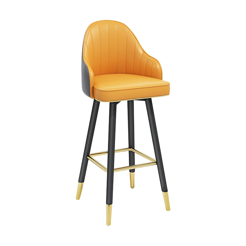 Modern Armless Backrest Counter Stool Steel Cashier Bar Stool with Leather Cushion Light Yellow Bar Stool(30"H) Clearhalo 'Bar Furniture' 'Bar Stools' 'bar_stools' 'furn' 'furn_bar_stools' 'furniture_bar_stools' 'Kitchen & Dining Furniture' 'kitchen&dining_furn' 'kitchen' 'kitchen_furn' Furniture' 4374584