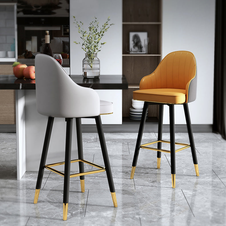 Modern Armless Backrest Counter Stool Steel Cashier Bar Stool with Leather Cushion Clearhalo 'Bar Furniture' 'Bar Stools' 'bar_stools' 'furn' 'furn_bar_stools' 'furniture_bar_stools' 'Kitchen & Dining Furniture' 'kitchen&dining_furn' 'kitchen' 'kitchen_furn' Furniture' 4374586