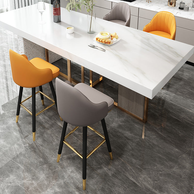 Modern Armless Backrest Counter Stool Steel Cashier Bar Stool with Leather Cushion Clearhalo 'Bar Furniture' 'Bar Stools' 'bar_stools' 'furn' 'furn_bar_stools' 'furniture_bar_stools' 'Kitchen & Dining Furniture' 'kitchen&dining_furn' 'kitchen' 'kitchen_furn' Furniture' 4374588