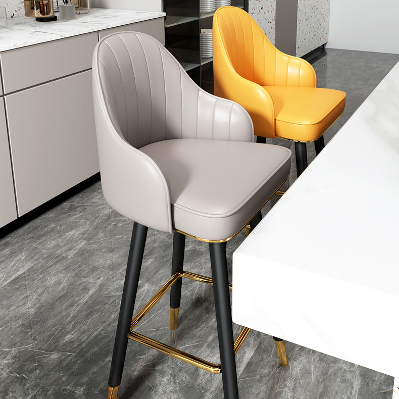 Modern Armless Backrest Counter Stool Steel Cashier Bar Stool with Leather Cushion Clearhalo 'Bar Furniture' 'Bar Stools' 'bar_stools' 'furn' 'furn_bar_stools' 'furniture_bar_stools' 'Kitchen & Dining Furniture' 'kitchen&dining_furn' 'kitchen' 'kitchen_furn' Furniture' 4374590