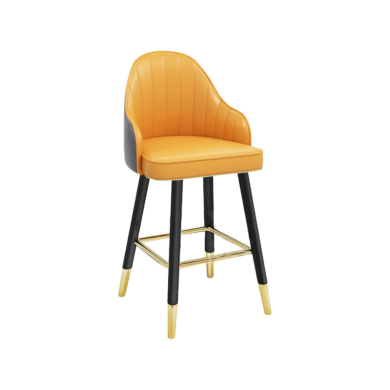 Modern Armless Backrest Counter Stool Steel Cashier Bar Stool with Leather Cushion Light Yellow Short Stool(22"H) Clearhalo 'Bar Furniture' 'Bar Stools' 'bar_stools' 'furn' 'furn_bar_stools' 'furniture_bar_stools' 'Kitchen & Dining Furniture' 'kitchen&dining_furn' 'kitchen' 'kitchen_furn' Furniture' 4374591