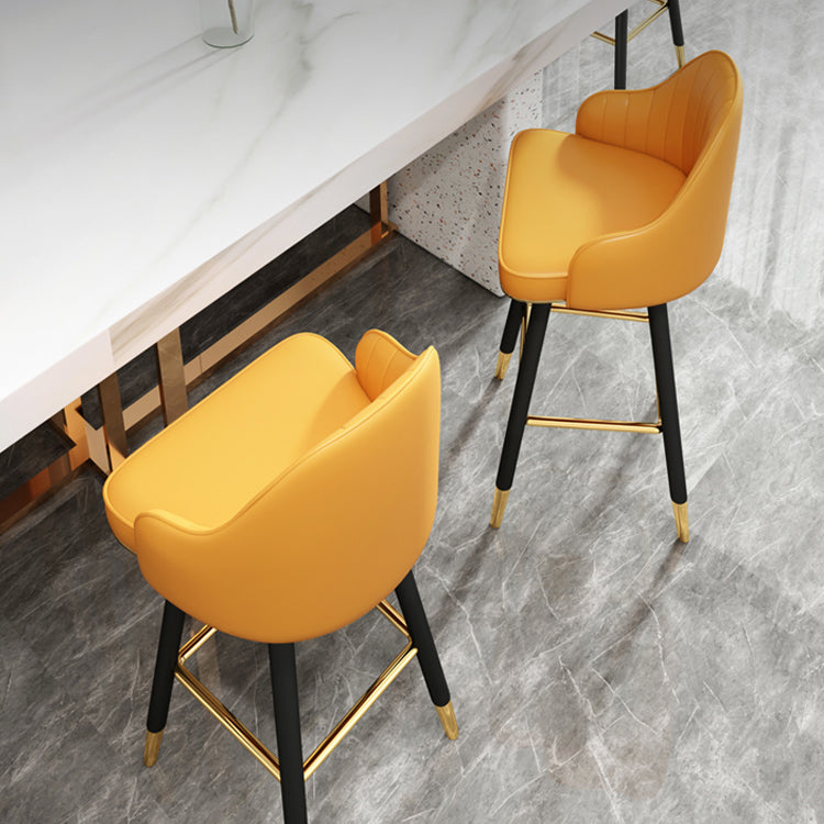 Modern Armless Backrest Counter Stool Steel Cashier Bar Stool with Leather Cushion Clearhalo 'Bar Furniture' 'Bar Stools' 'bar_stools' 'furn' 'furn_bar_stools' 'furniture_bar_stools' 'Kitchen & Dining Furniture' 'kitchen&dining_furn' 'kitchen' 'kitchen_furn' Furniture' 4374601