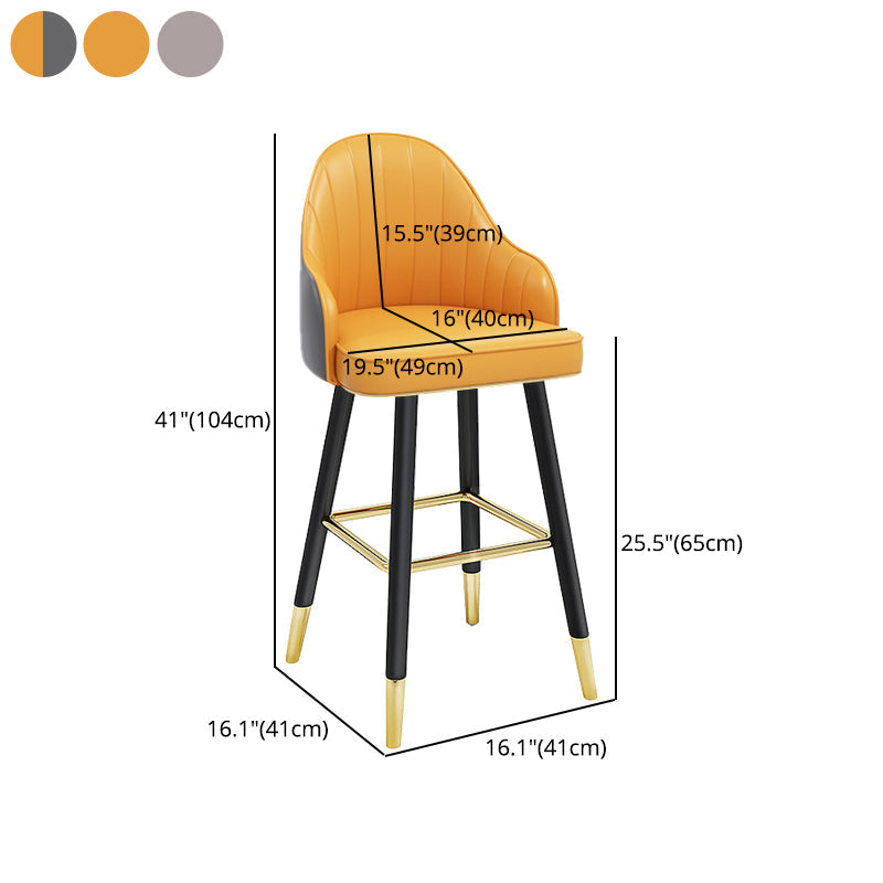Modern Armless Backrest Counter Stool Steel Cashier Bar Stool with Leather Cushion Clearhalo 'Bar Furniture' 'Bar Stools' 'bar_stools' 'furn' 'furn_bar_stools' 'furniture_bar_stools' 'Kitchen & Dining Furniture' 'kitchen&dining_furn' 'kitchen' 'kitchen_furn' Furniture' 4374604