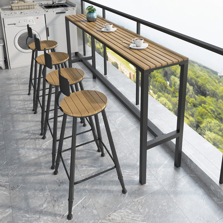 Metal Rectangle Fixed Table Bistro Bar Desk Outdoor Modern Bar Height Cocktail Table 63"L x 15.7"W x 41.3"H Dark Wood Without Chairs Clearhalo 'Bar Furniture' 'Bar Tables' 'bar_tables' 'furn' 'furn_bar_tables' 'Furniture' 'furniture_bar_tables' 'Kitchen & Dining Furniture' 4374608