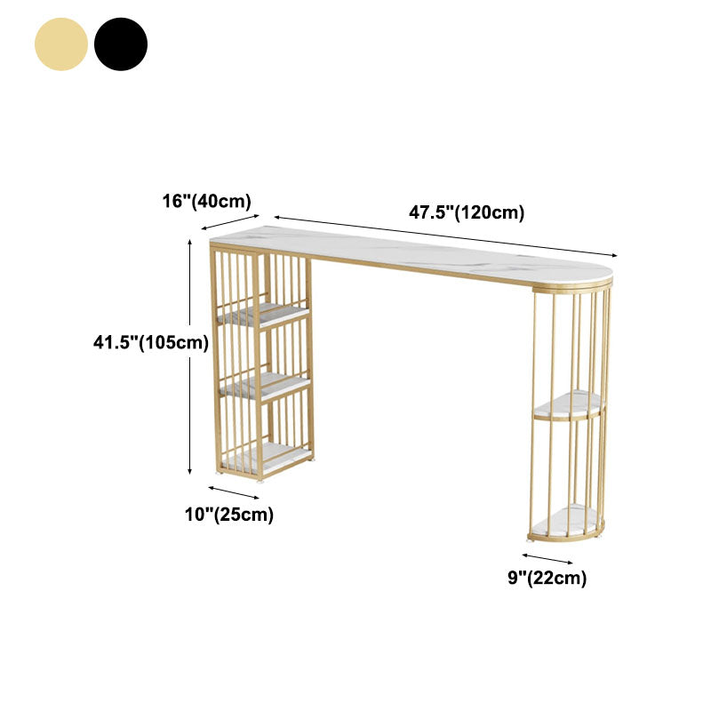 White Stone Indoor Glam Bar Dining Table Iron Double Pedestal Bistro Table with Shelve Clearhalo 'Bar Furniture' 'Bar Tables' 'bar_tables' 'furn' 'furn_bar_tables' 'Furniture' 'furniture_bar_tables' 'Kitchen & Dining Furniture' 'kitchen&dining_furn' 'kitchen' 4374630