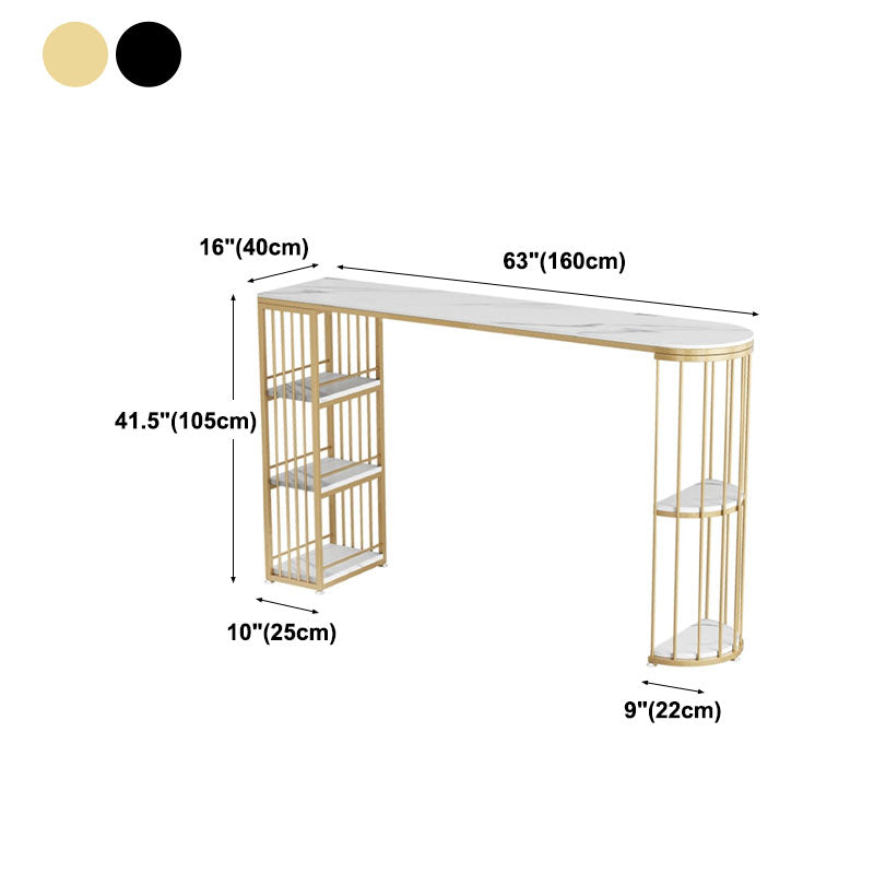 White Stone Indoor Glam Bar Dining Table Iron Double Pedestal Bistro Table with Shelve Clearhalo 'Bar Furniture' 'Bar Tables' 'bar_tables' 'furn' 'furn_bar_tables' 'Furniture' 'furniture_bar_tables' 'Kitchen & Dining Furniture' 'kitchen&dining_furn' 'kitchen' 4374632