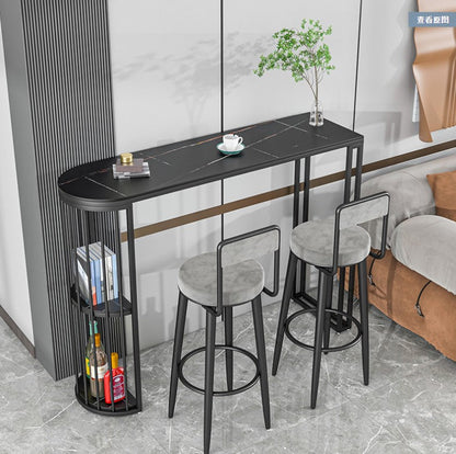 Stone Top Cocktail Table Glam Style 42-inch Height Metal Base Bar Table Black Without Chairs Clearhalo 'Bar Furniture' 'Bar Tables' 'bar_tables' 'furn' 'furn_bar_tables' 'Furniture' 'furniture_bar_tables' 'Kitchen & Dining Furniture' 'kitchen&dining_furn' 'kitchen' 4374636