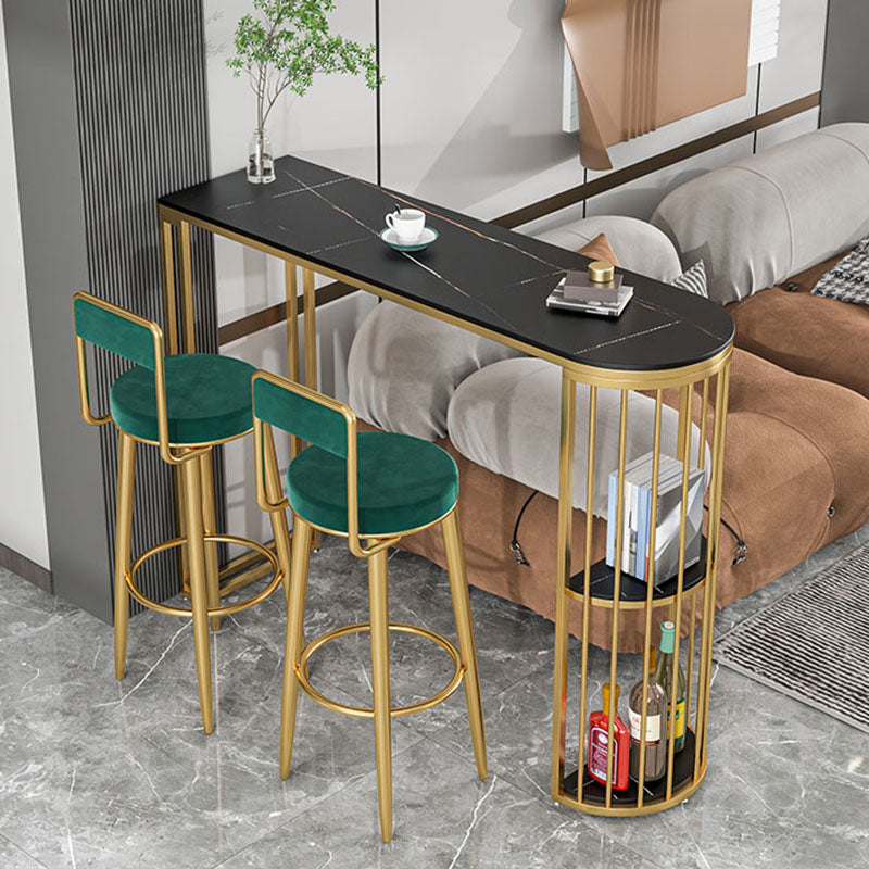 Stone Top Cocktail Table Glam Style 42-inch Height Metal Base Bar Table Black-Gold Without Chairs Clearhalo 'Bar Furniture' 'Bar Tables' 'bar_tables' 'furn' 'furn_bar_tables' 'Furniture' 'furniture_bar_tables' 'Kitchen & Dining Furniture' 'kitchen&dining_furn' 'kitchen' 4374639
