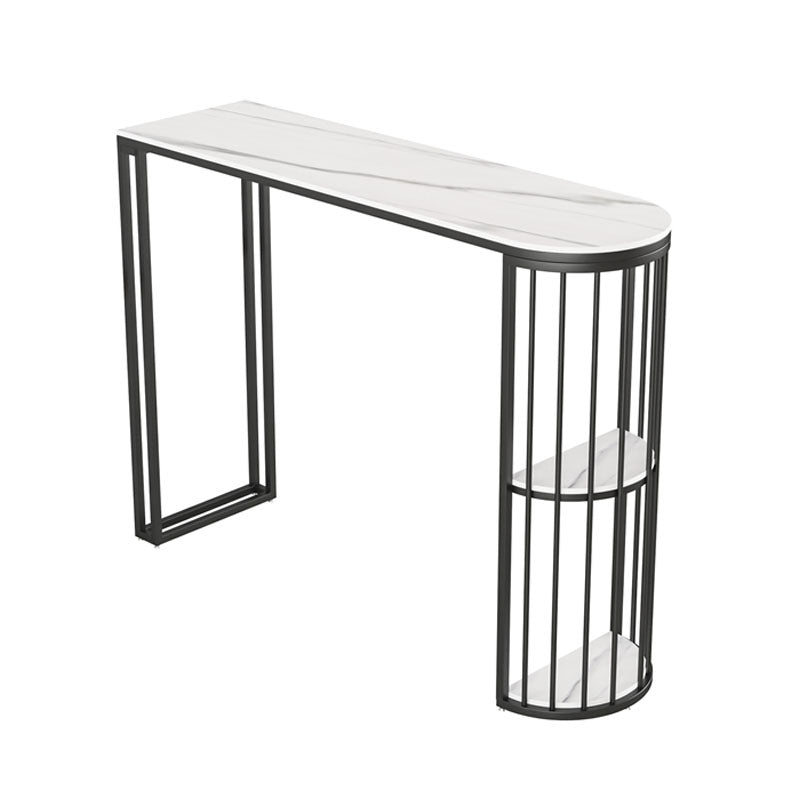 Stone Top Cocktail Table Glam Style 42-inch Height Metal Base Bar Table Black White Without Chairs Clearhalo 'Bar Furniture' 'Bar Tables' 'bar_tables' 'furn' 'furn_bar_tables' 'Furniture' 'furniture_bar_tables' 'Kitchen & Dining Furniture' 'kitchen&dining_furn' 'kitchen' 4374640