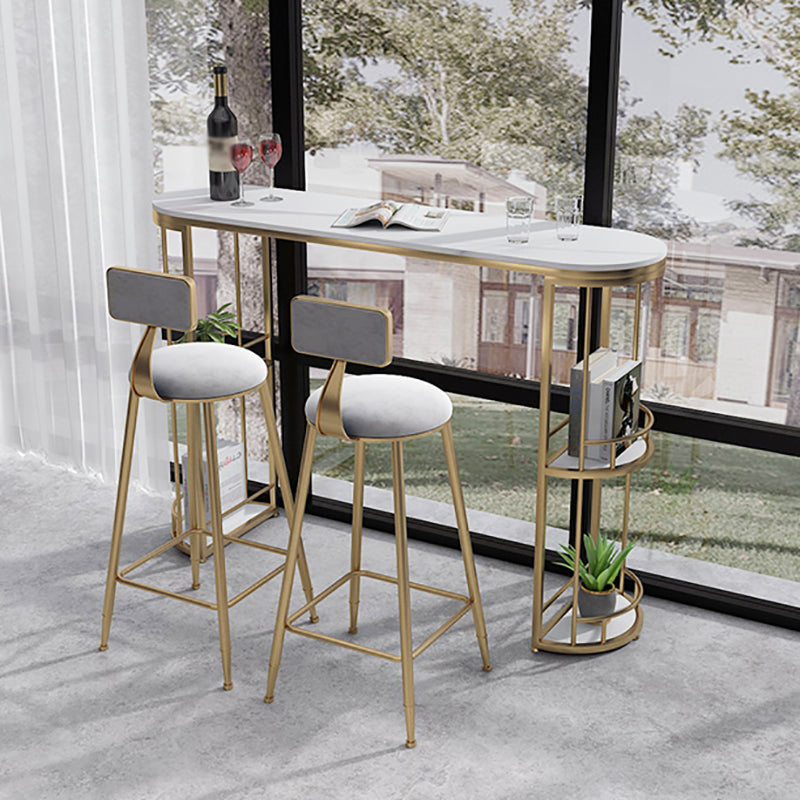 Glam White Stone Bar Dining Table Oval Indoor Bistro Table with Shelve Clearhalo 'Bar Furniture' 'Bar Tables' 'bar_tables' 'furn' 'furn_bar_tables' 'Furniture' 'furniture_bar_tables' 'Kitchen & Dining Furniture' 'kitchen&dining_furn' 'kitchen' 4374663