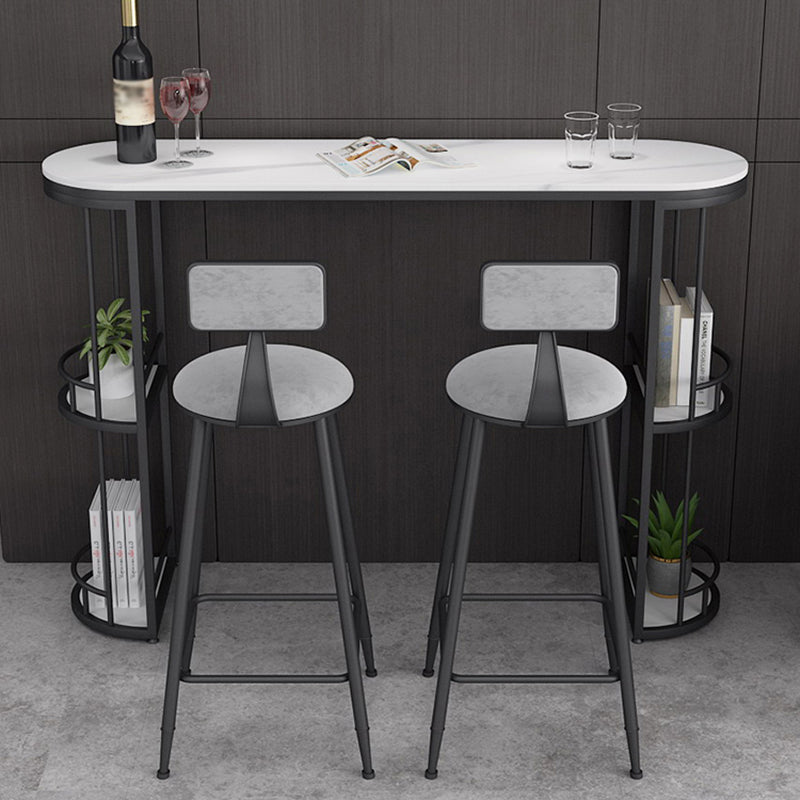 Glam White Stone Bar Dining Table Oval Indoor Bistro Table with Shelve Clearhalo 'Bar Furniture' 'Bar Tables' 'bar_tables' 'furn' 'furn_bar_tables' 'Furniture' 'furniture_bar_tables' 'Kitchen & Dining Furniture' 'kitchen&dining_furn' 'kitchen' 4374666