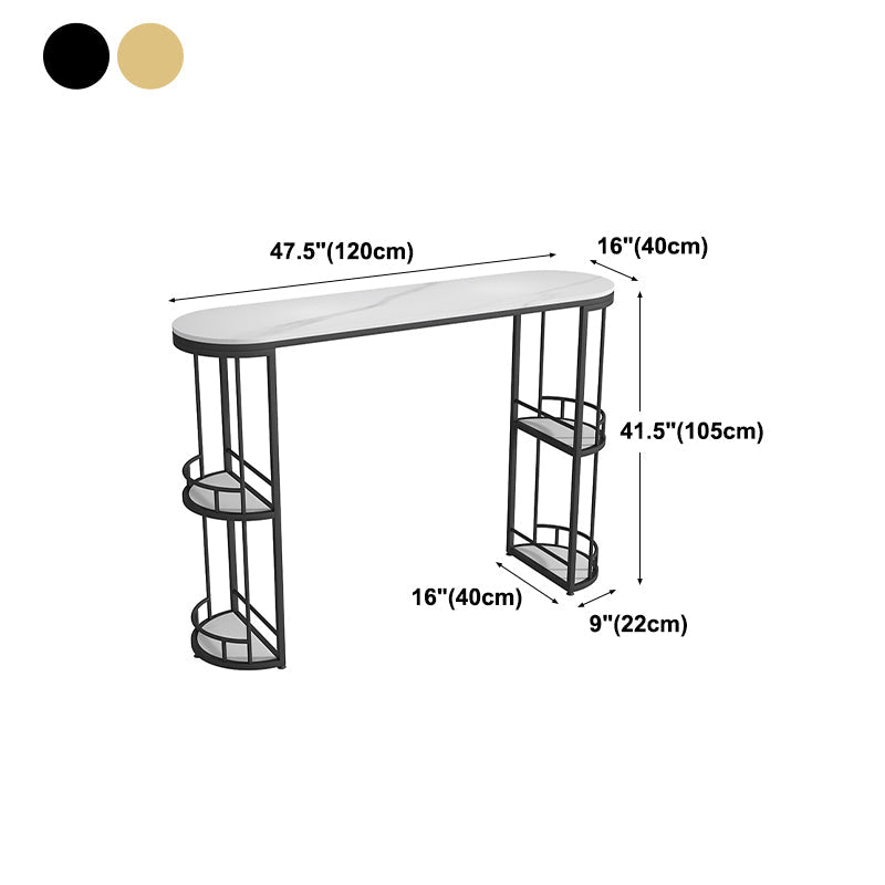 Glam White Stone Bar Dining Table Oval Indoor Bistro Table with Shelve Clearhalo 'Bar Furniture' 'Bar Tables' 'bar_tables' 'furn' 'furn_bar_tables' 'Furniture' 'furniture_bar_tables' 'Kitchen & Dining Furniture' 'kitchen&dining_furn' 'kitchen' 4374668