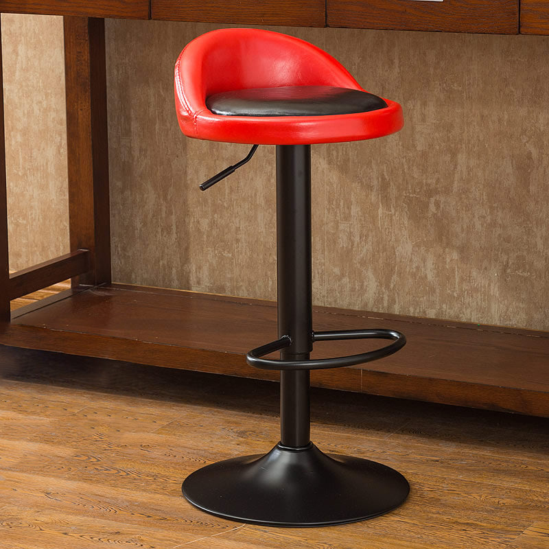 Modern Liftable Backrest Counter Stool Steel Household Bar Stool with Cushion and Pedal Burgundy-Black 1 Piece Clearhalo 'Bar Furniture' 'Bar Stools' 'bar_stools' 'furn' 'furn_bar_stools' 'furniture_bar_stools' 'Kitchen & Dining Furniture' 'kitchen&dining_furn' 'kitchen' 'kitchen_furn' Furniture' 4380257