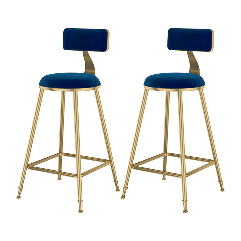 Glam Metal Upholstered Bar Stool Bristol Barstool with Low Back and Cushion Blue 2 Piece Set Counter Stool(26"H) Clearhalo 'Bar Furniture' 'Bar Stools' 'bar_stools' 'furn' 'furn_bar_stools' 'furniture_bar_stools' 'Kitchen & Dining Furniture' 'kitchen&dining_furn' 'kitchen' 'kitchen_furn' Furniture' 4380492