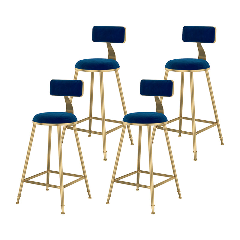 Glam Metal Upholstered Bar Stool Bristol Barstool with Low Back and Cushion Blue 4 Piece Set Counter Stool(26"H) Clearhalo 'Bar Furniture' 'Bar Stools' 'bar_stools' 'furn' 'furn_bar_stools' 'furniture_bar_stools' 'Kitchen & Dining Furniture' 'kitchen&dining_furn' 'kitchen' 'kitchen_furn' Furniture' 4380493