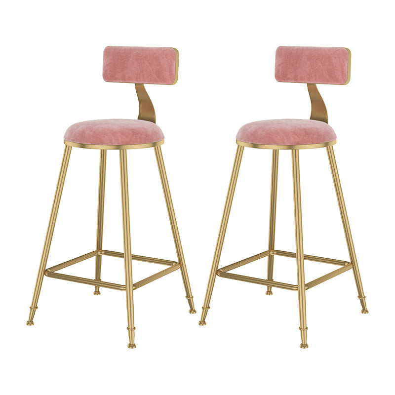 Glam Metal Upholstered Bar Stool Bristol Barstool with Low Back and Cushion Pink 2 Piece Set Counter Stool(26"H) Clearhalo 'Bar Furniture' 'Bar Stools' 'bar_stools' 'furn' 'furn_bar_stools' 'furniture_bar_stools' 'Kitchen & Dining Furniture' 'kitchen&dining_furn' 'kitchen' 'kitchen_furn' Furniture' 4380494