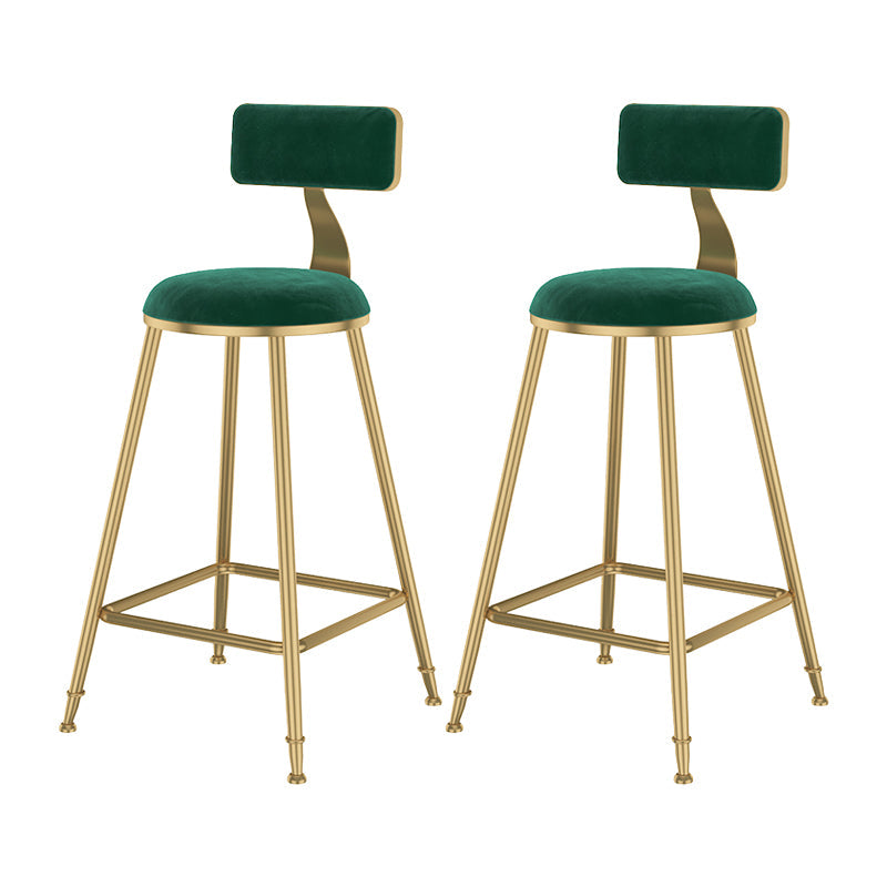 Glam Metal Upholstered Bar Stool Bristol Barstool with Low Back and Cushion Green 2 Piece Set Counter Stool(26"H) Clearhalo 'Bar Furniture' 'Bar Stools' 'bar_stools' 'furn' 'furn_bar_stools' 'furniture_bar_stools' 'Kitchen & Dining Furniture' 'kitchen&dining_furn' 'kitchen' 'kitchen_furn' Furniture' 4380507
