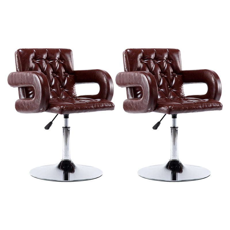 Modern Armed PU Upholstery Bar Stool Adjustable Swivel Backrest Counter Chair Light Brown 2 Piece Set Clearhalo 'Bar Furniture' 'Bar Stools' 'bar_stools' 'furn' 'furn_bar_stools' 'furniture_bar_stools' 'Kitchen & Dining Furniture' 'kitchen&dining_furn' 'kitchen' 'kitchen_furn' Furniture' 4380515