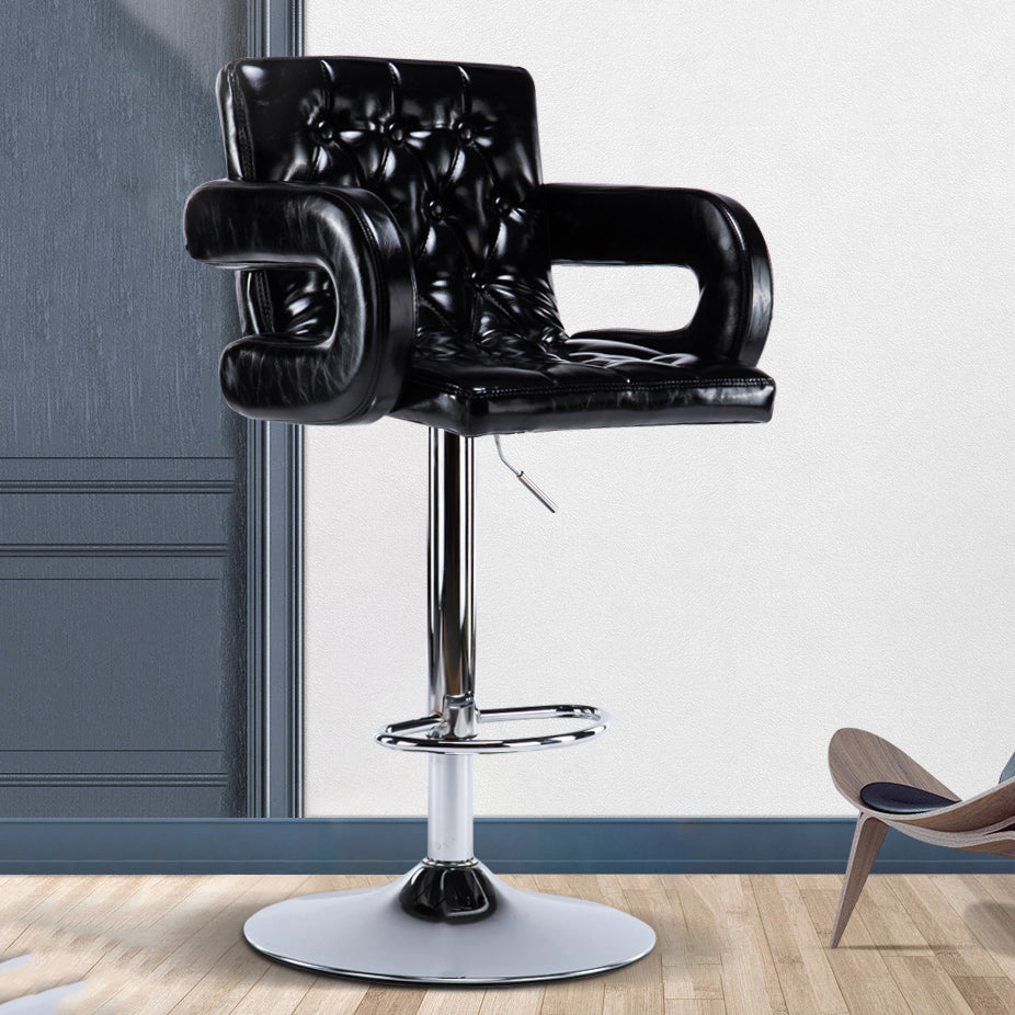 Modern Armed PU Upholstery Bar Stool Adjustable Swivel Backrest Counter Chair Textured Black 1 Piece Clearhalo 'Bar Furniture' 'Bar Stools' 'bar_stools' 'furn' 'furn_bar_stools' 'furniture_bar_stools' 'Kitchen & Dining Furniture' 'kitchen&dining_furn' 'kitchen' 'kitchen_furn' Furniture' 4380516