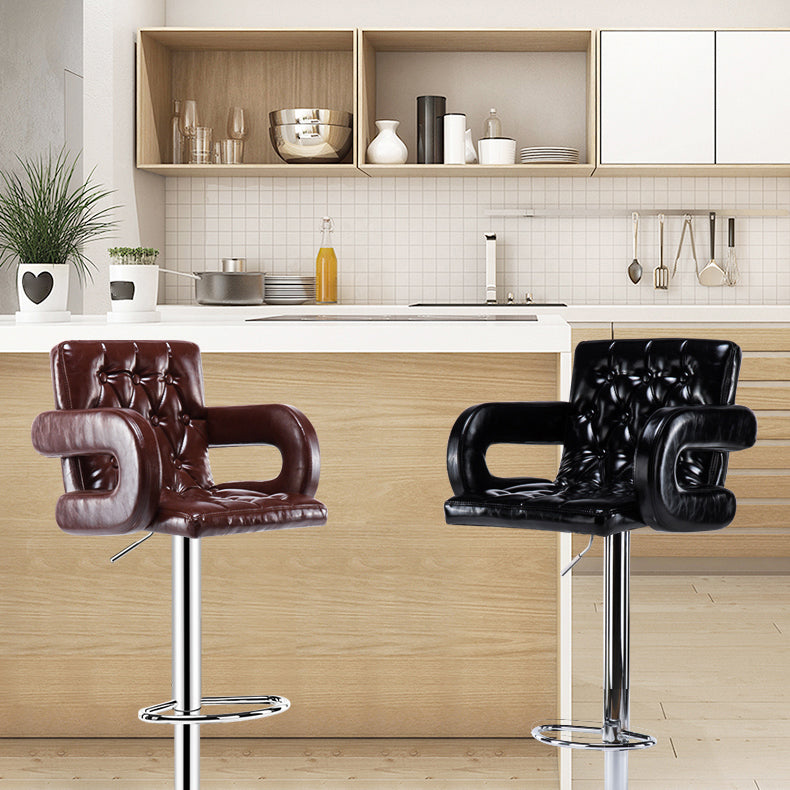 Modern Armed PU Upholstery Bar Stool Adjustable Swivel Backrest Counter Chair Clearhalo 'Bar Furniture' 'Bar Stools' 'bar_stools' 'furn' 'furn_bar_stools' 'furniture_bar_stools' 'Kitchen & Dining Furniture' 'kitchen&dining_furn' 'kitchen' 'kitchen_furn' Furniture' 4380518