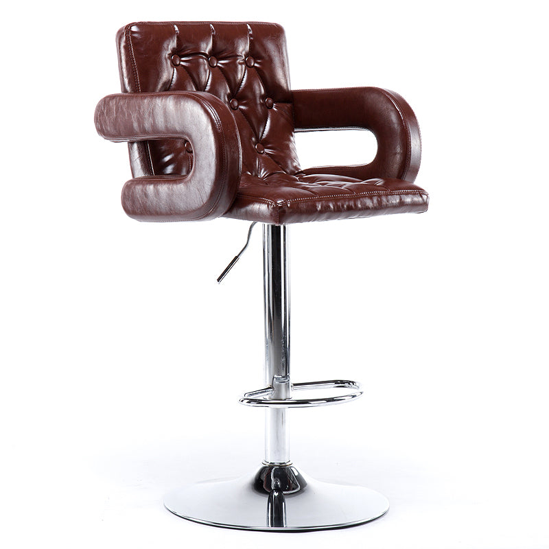 Modern Armed PU Upholstery Bar Stool Adjustable Swivel Backrest Counter Chair Red Brown 1 Piece Clearhalo 'Bar Furniture' 'Bar Stools' 'bar_stools' 'furn' 'furn_bar_stools' 'furniture_bar_stools' 'Kitchen & Dining Furniture' 'kitchen&dining_furn' 'kitchen' 'kitchen_furn' Furniture' 4380519