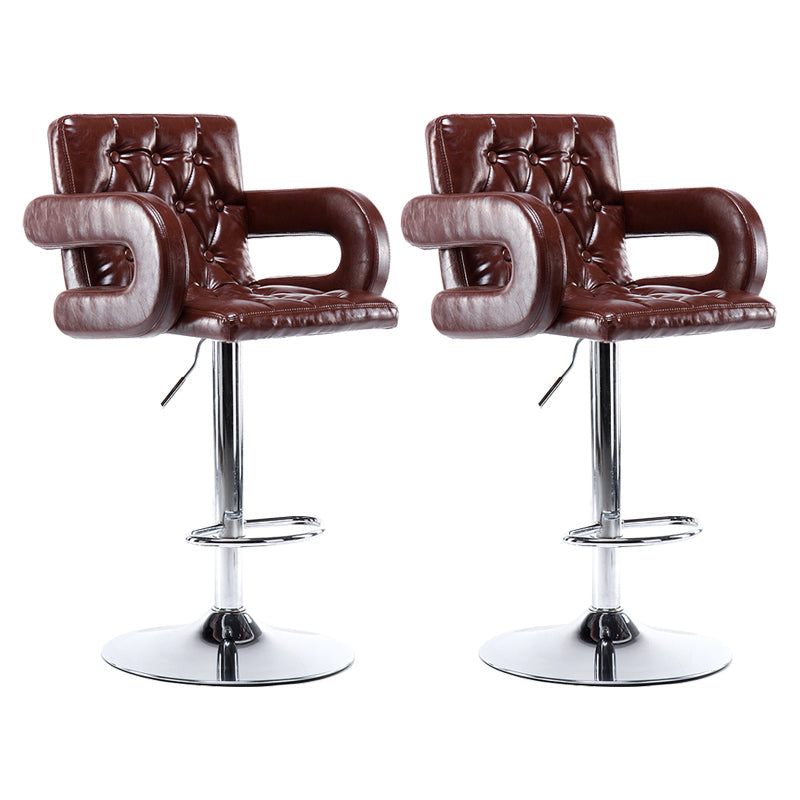 Modern Armed PU Upholstery Bar Stool Adjustable Swivel Backrest Counter Chair Red Brown 2 Piece Set Clearhalo 'Bar Furniture' 'Bar Stools' 'bar_stools' 'furn' 'furn_bar_stools' 'furniture_bar_stools' 'Kitchen & Dining Furniture' 'kitchen&dining_furn' 'kitchen' 'kitchen_furn' Furniture' 4380521